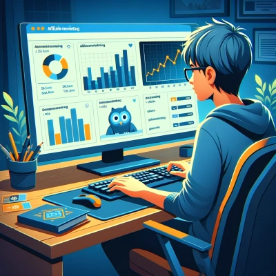 un adolescente che analizza le prestazioni delle sue campagne di marketing di affiliazione su un computer