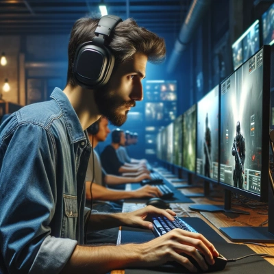 Presentazione di una persona concentrata in un ambiente di gioco professionale