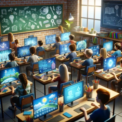 Una classe con studenti impegnati nell'apprendimento attraverso videogiochi educativi