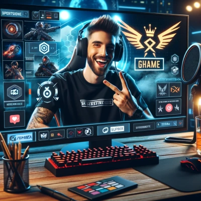 La scena mostra uno streamer professionista che interagisce con il suo pubblico durante una trasmissione in diretta.