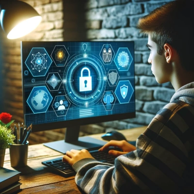 Una persona che impara sulla sicurezza informatica attraverso un gioco educativo al computer