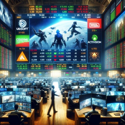Una persona è vista ricercare e analizzare le azioni di un'azienda di gaming su un computer.