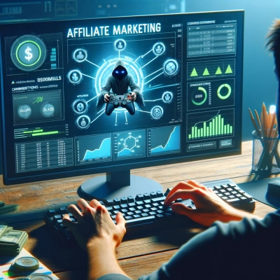 un giocatore che analizza le prestazioni del marketing di affiliazione su un computer